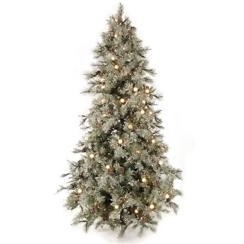 The Holiday Aisle Iced Aspen Layered Prelit 7.5' Green Pine Tree
